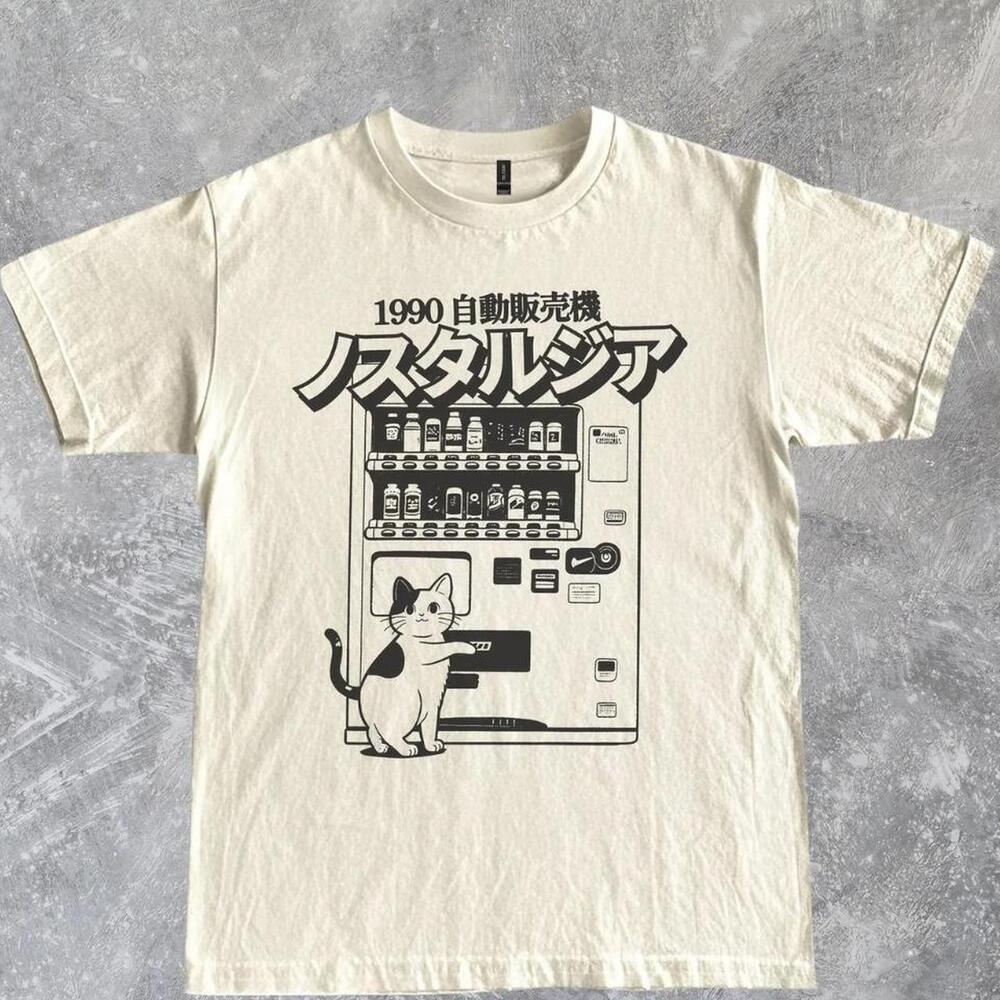 Cream Japanese Vending Machine Cat T Shirt